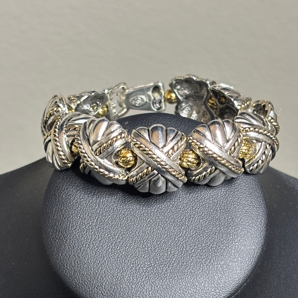 PREMIER DESIGNS SILVER GOLD PLATED X DESIGN LINK BRACELET JEWELRY